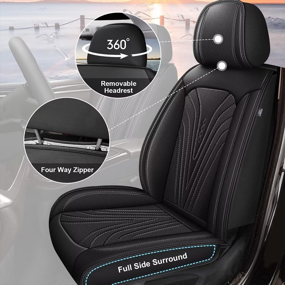 Car Seat Cover Fit for Toyota Camry 2012-2025 Full Set Faux Leather Breathable Waterproof Camry Seat Covers Automotive Cushion Protector Compatible Airbag (5 Seats & Black)
