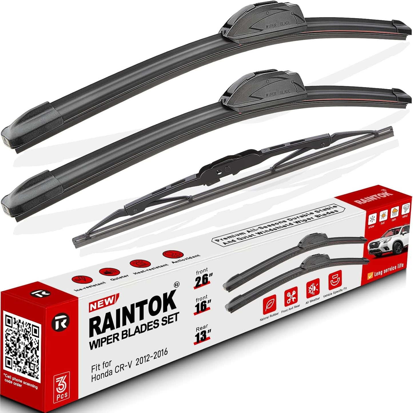 Windshield Wiper Blades Replacement for Honda CRV CR-V 2012 2013 2014 2015 2016 Original Factory Quality Front Rear Wipers Blade Set for My Car - 26" 16" 13" (Pack of 3)