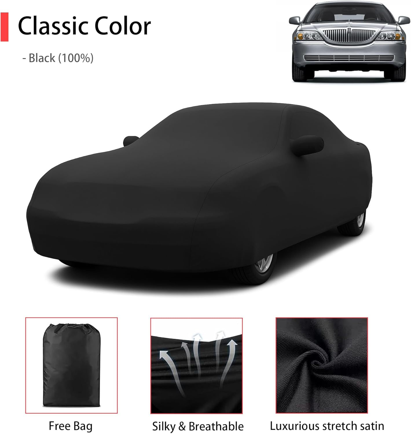 Soft Stretch Old Classic Car Cover Custom-fit for Lincoln Town Car 1998-2011 Full-Size Luxury Sedans Accessories for Indoor Underground Garage Car Show & Storage Dust Protection 215.4in