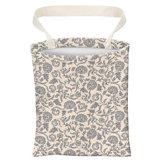 Car Trash Can, Cute Car Trash Bag, Hanging Car Organizer and Storage Bag, Trash Bin for Car Accessories, Vehicle, Travelling, Camping Retro White Flower