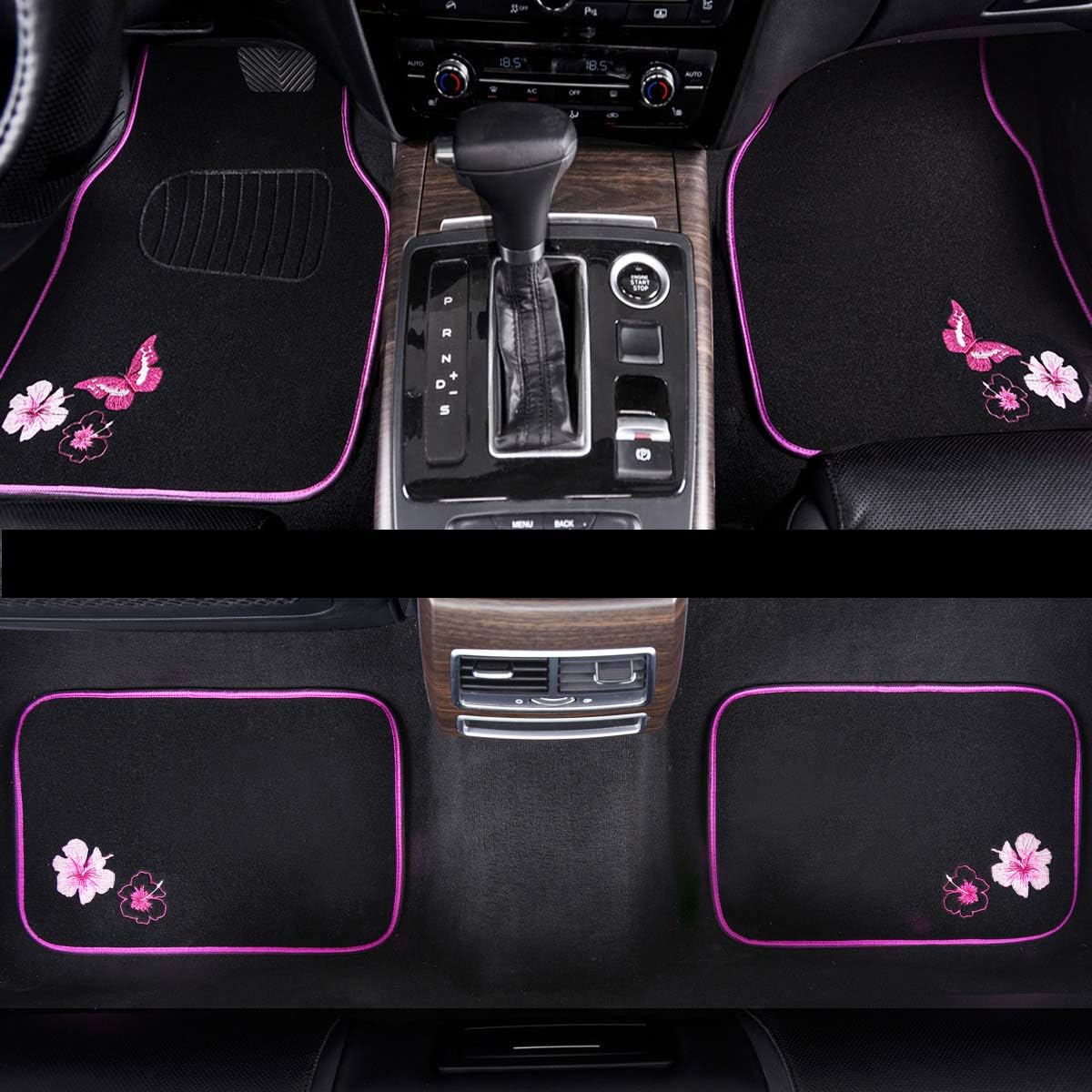 CAR PASS Embroidery Butterfly and Flower Car Floor Mats, Pink Car Floor Mats Universal Fit 95% Automotive,SUVS,Sedan,Vans,for Cute Women,Girly,Set of 4 (Black with Pink)