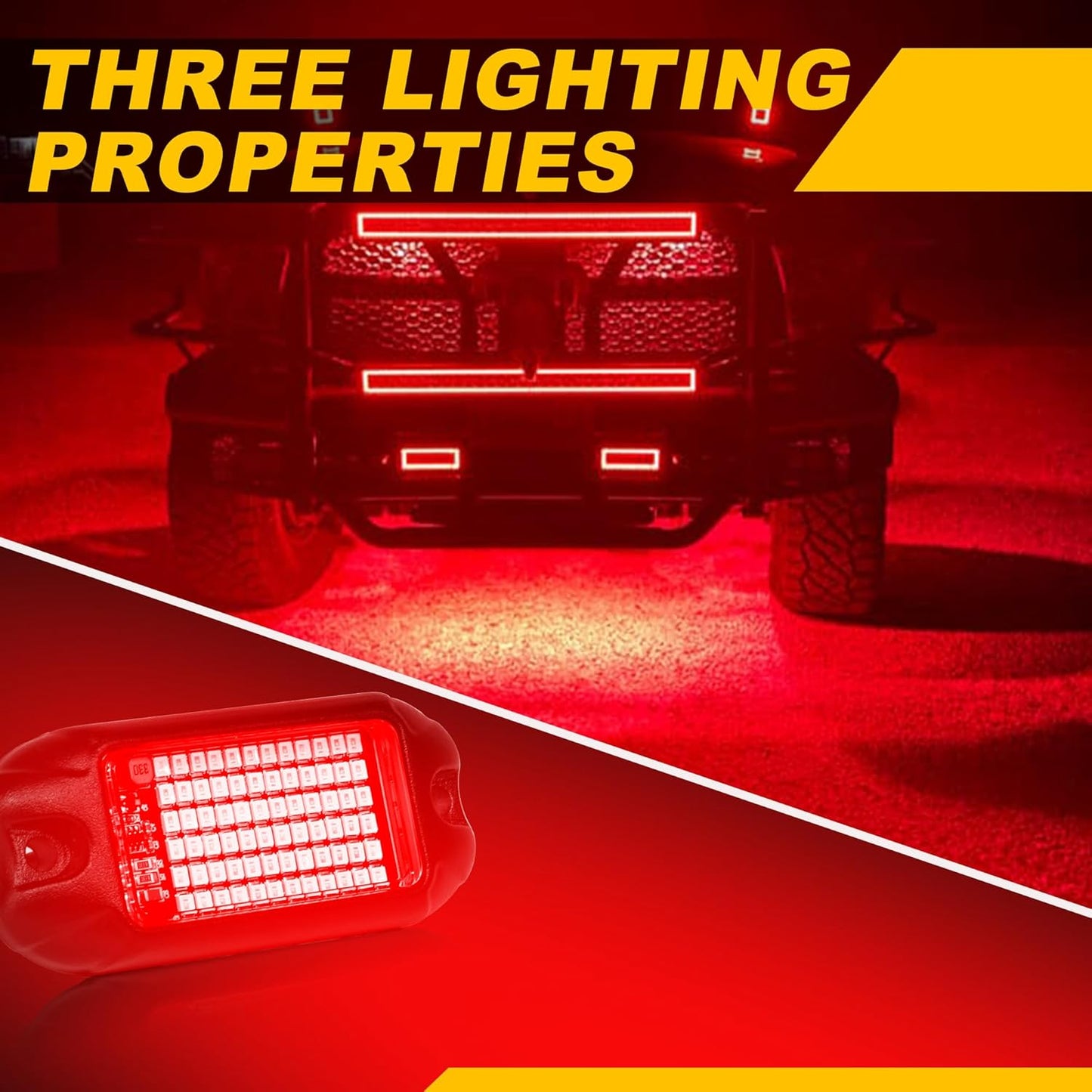 Nicoko 4Pods Pure Red LED Rock Lights 72 pcs LEDs high Power Rock Lights Neon Underglow Light for Car Trucks ATV UTV SUV Boat Underbody Glow Trail Rig Lights IP68 Waterproof