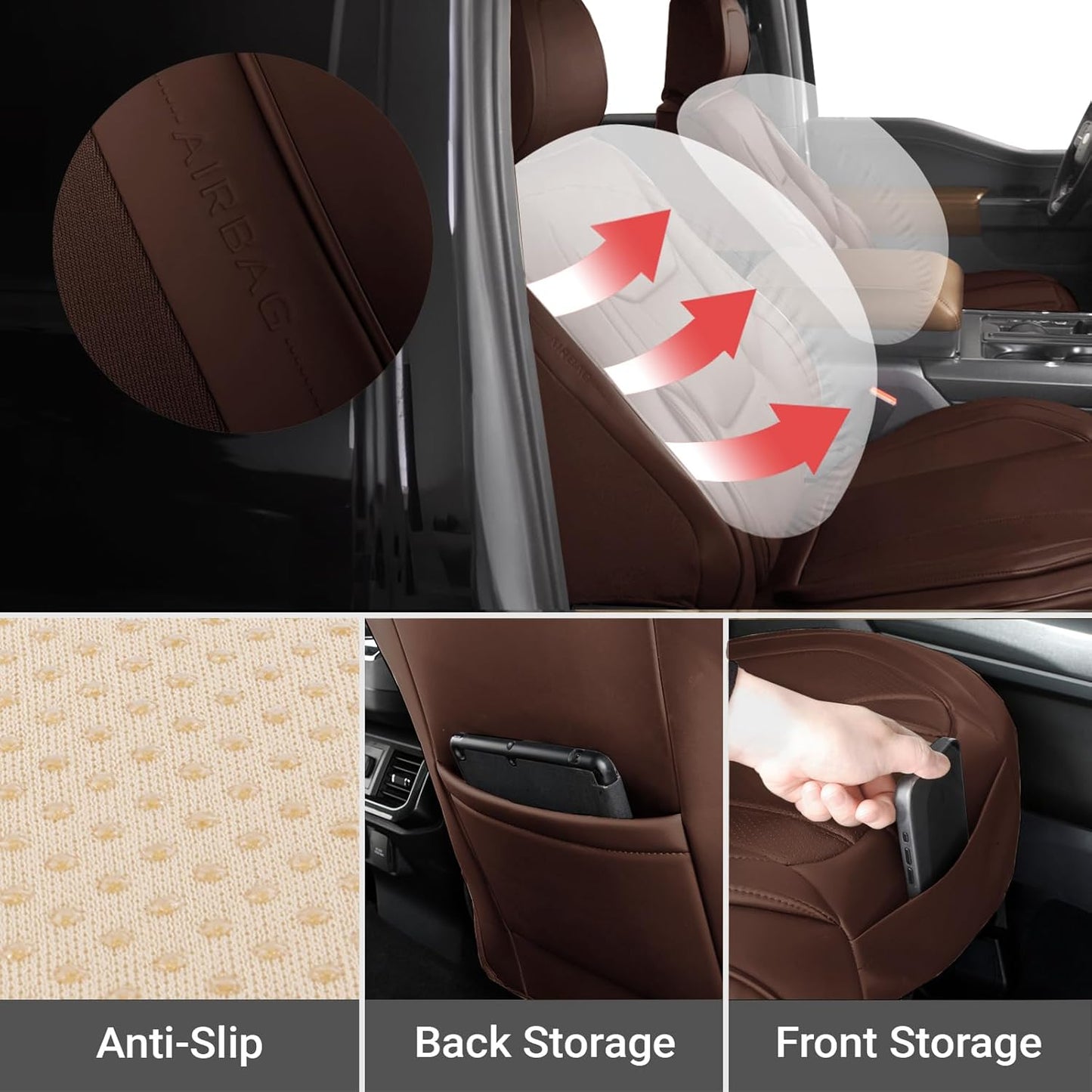 Coverland Custom Car Seat Covers Compatible with Silverado 1500, Frontier, Tacoma - Premium Leather Non-Slip Memory Foam Waterproof Interior Protector Front Seat-Dark Brown [See Size Chart-Size A31]