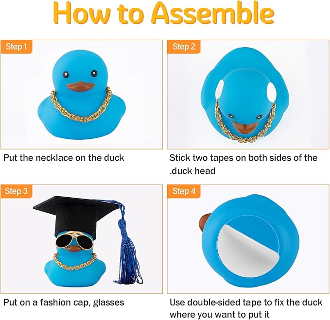wonuu Car Dashboard Decor Graduation Hat Color Rubber Duck, Car Ducks Ornaments with Mini Graduation Hat Necklace Sunglasses (Pink)