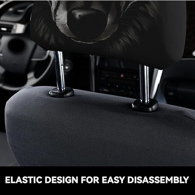 Dujiea 2 Pack Black Wolf Car Headrest Covers, Universal Soft Car Seat Head Rest Cover Protector, Vehicle Accessories Fabric Headrest Cover for Cars Vans Trucks