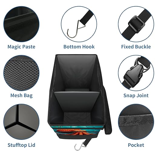 Car Trash Can Octopus Large Storage Garbage Can with Lid Hanging for Back Seat Leakproof Automotive Vehicle Trash Bin