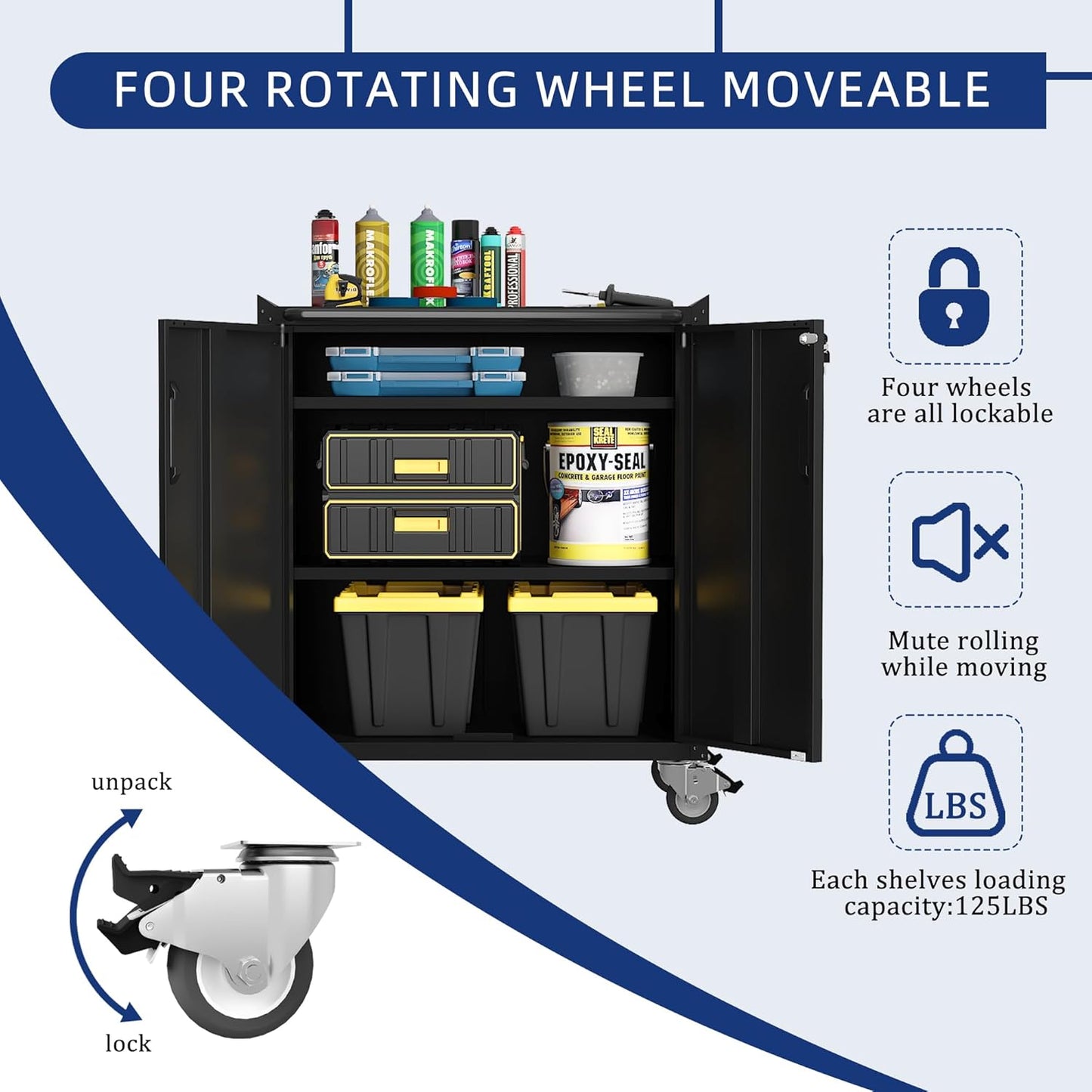 Metal Garage Storage Cabinet with Wheels,Locking Rolling Tool Cabinet with Drawers and Shelves for Home, Office, Garage & Workshop