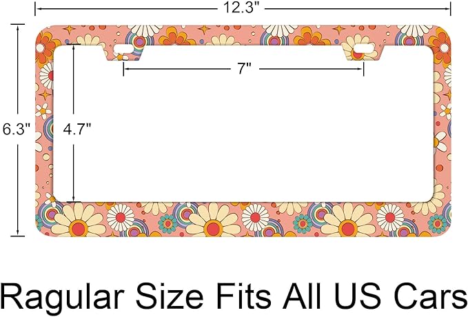 Vintage Floral Background Nostalgic Retro License Plate Frames Rust-Proof Stainless Steel Screws Included Personalized Cover for Women Men Decorate Car with 12.3x6.3 Inch License Plate Holder-DATANSEN
