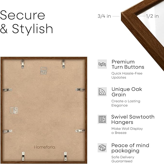 Homeforia 16x20 Diploma Brown Frame, High End Dark Oak 20x16 Certificate Wood Frame with Mat 14x17, 16 x 20 Walnut Wooden Graduation Degree Frame Matted to 14 by 17, Tempered Glass, Wall Kit, Set of 1