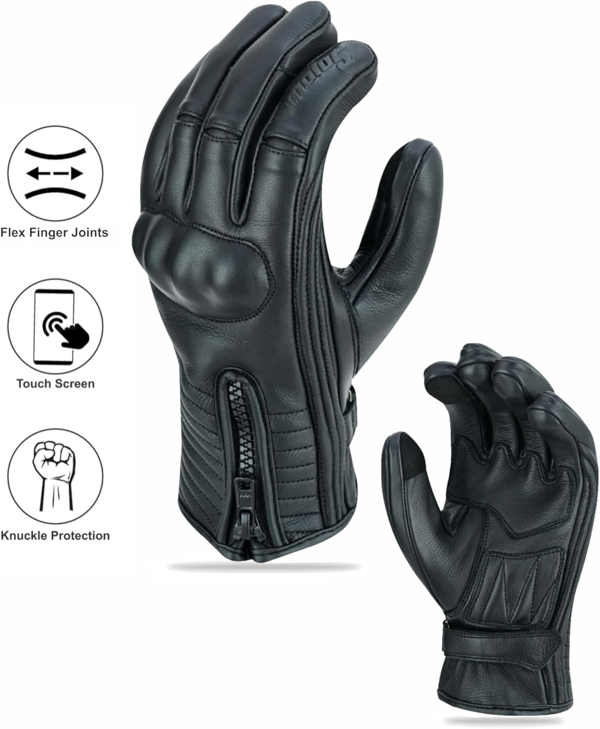 Full Finger Leather Motorcycle Gloves for Men & Women Touch Screen Gloves Premium Street Motorcycle Durable Protective Cruiser Biker Gel Leather Motorbike Gloves