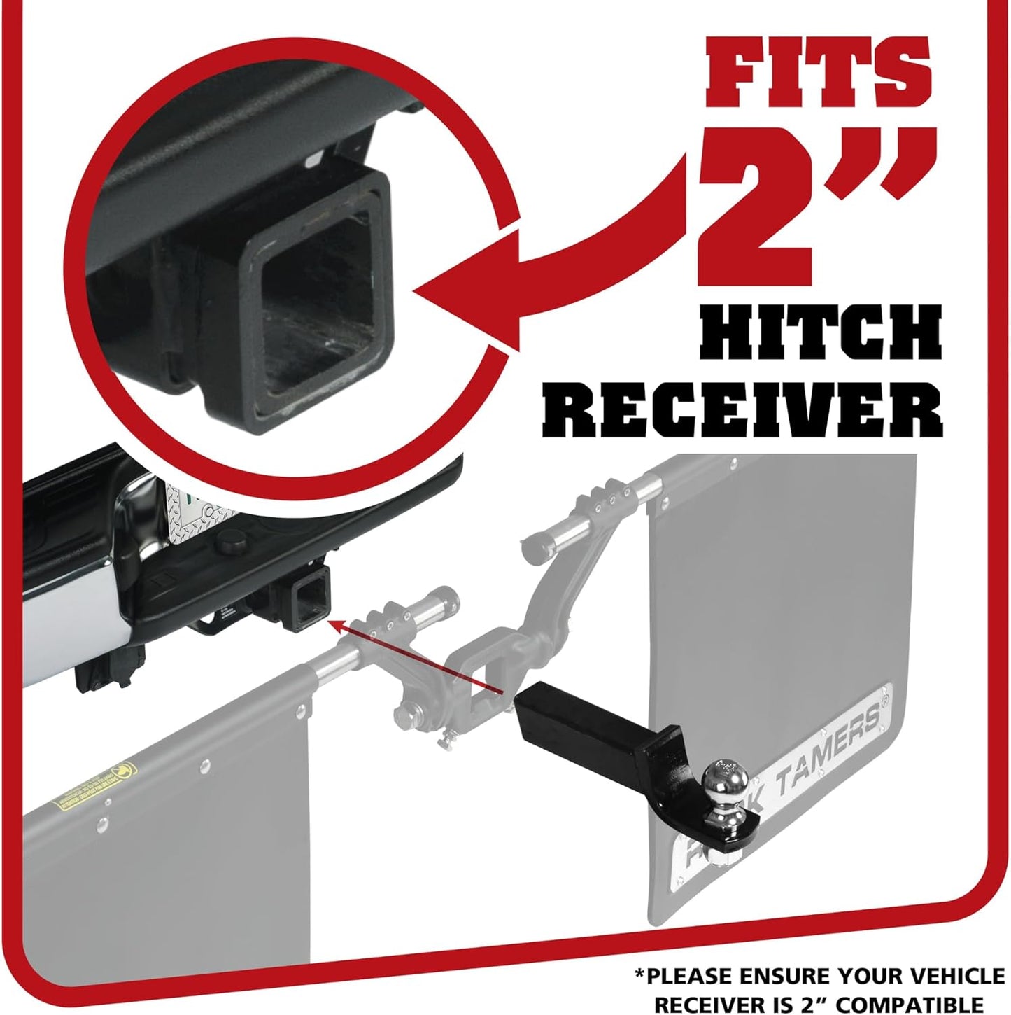 Rock Tamers 00108 - 2" Official Mudflap System - 2" Hitch Receiver, Check Measurements - Removeable and Adjustable Mud Flaps for Trucks - 1 System