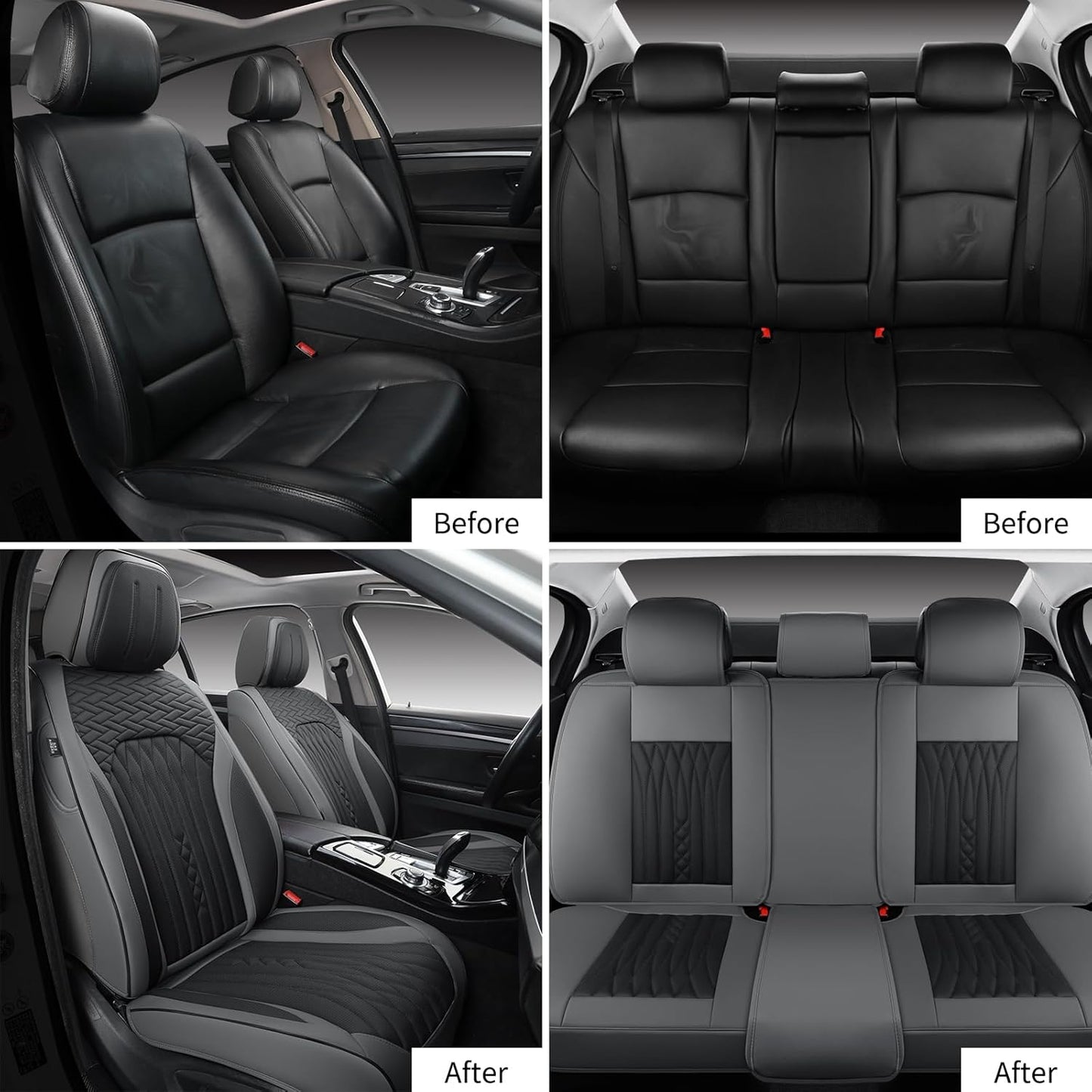 Car Seat Covers Full Set, Leather Seat Covers for Cars, Car Seat Protector Waterproof, Non-Slip Car Interior Covers Fit for Most Cars, SUV, Vans, Trucks,5Seaters,Full Set,Gray-Black,COMFDRIVE-A03