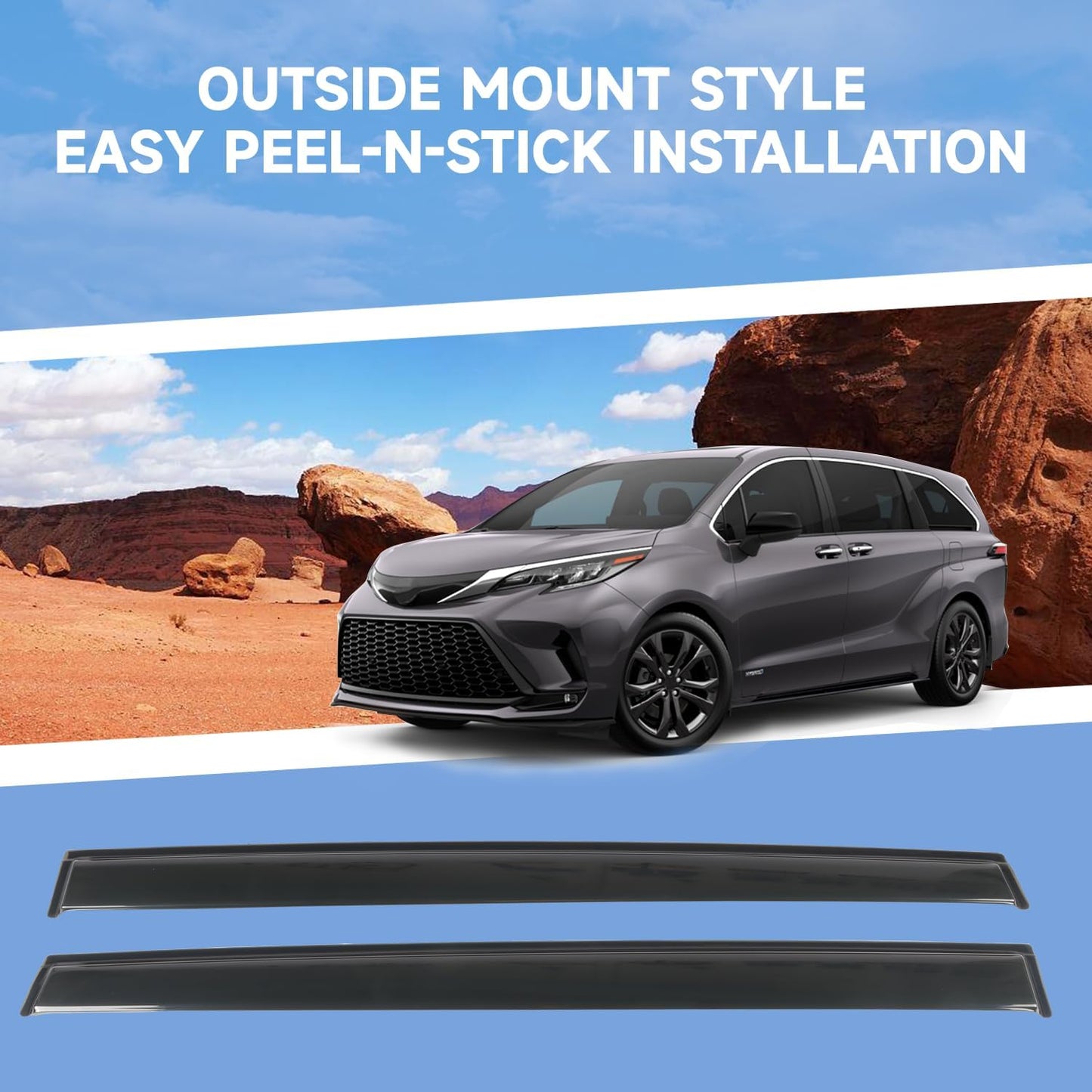 Rain Guards Fits for 2021-2024 Toyota Sienna, Outside Mount Side Window Wind Deflectors, Smoke Tinted Vent Window Visors Shield 2021 2022 2023 2024