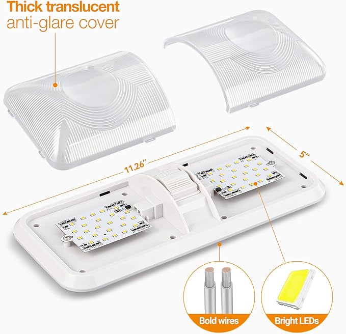 RV Lights Interior, 12 Volt Led Lights 1000LM, Camper Lights 8W, RV Led Lights Interior Fixtures 12V, RV Ceiling Dome Light with Switch for RV/Camper/Trailer/Boat/Car (Natural White, 2Pack).