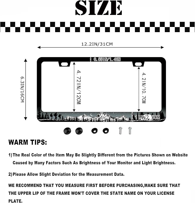 Mountains License Plate Frames 2 Pack - Adventure Awaits License Plate Frames Camping Animal Bear Car Tag Frames Auto Wildlife Plates Tags for Women Men