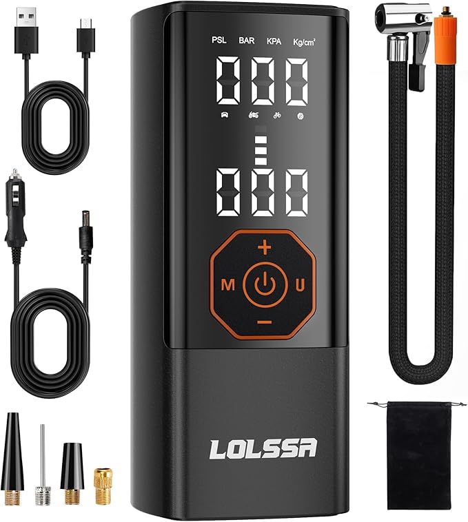 Tire Inflator Portable Air Compressor-Air Pump 150PSI Cordless Electric for Car, Motorcycle, Bike, Ball, with Tire Gauge Pressure, Dual-Use Type (Orange)