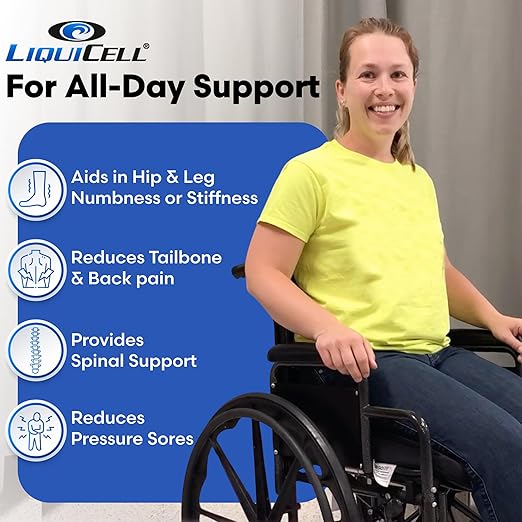 LiquiCell Sports Cushion - 2.5 Inch Thick Seat Pad for Tailbone, Hip & Lower Back Pain Relief - Ergonomic Comfort for Car, Office, Stadium & Wheelchairs- Better Than Gel, Foam or Air
