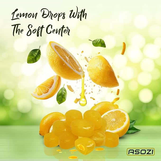 Lemon Candy Hard Drops 2lb - Quality Old-Fashioned Lemon Drops individually Warped with a soft center, Sweet & Tart Candy Delight, Perfect Lemony Flavor, by ASOZI