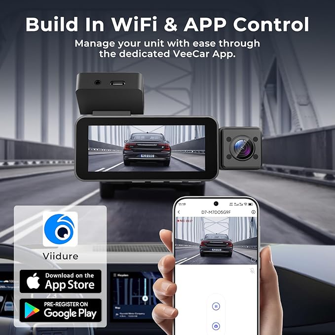 3-Channel 4K Dash Cam, Front 4K + Interior & Rear 1080P, 3.39" IPS Touchscreen, Fisheye Wide-Angle Lenses, WiFi App, Parking Mode, G-Sensor, Supercapacitor, 64GB Card Included