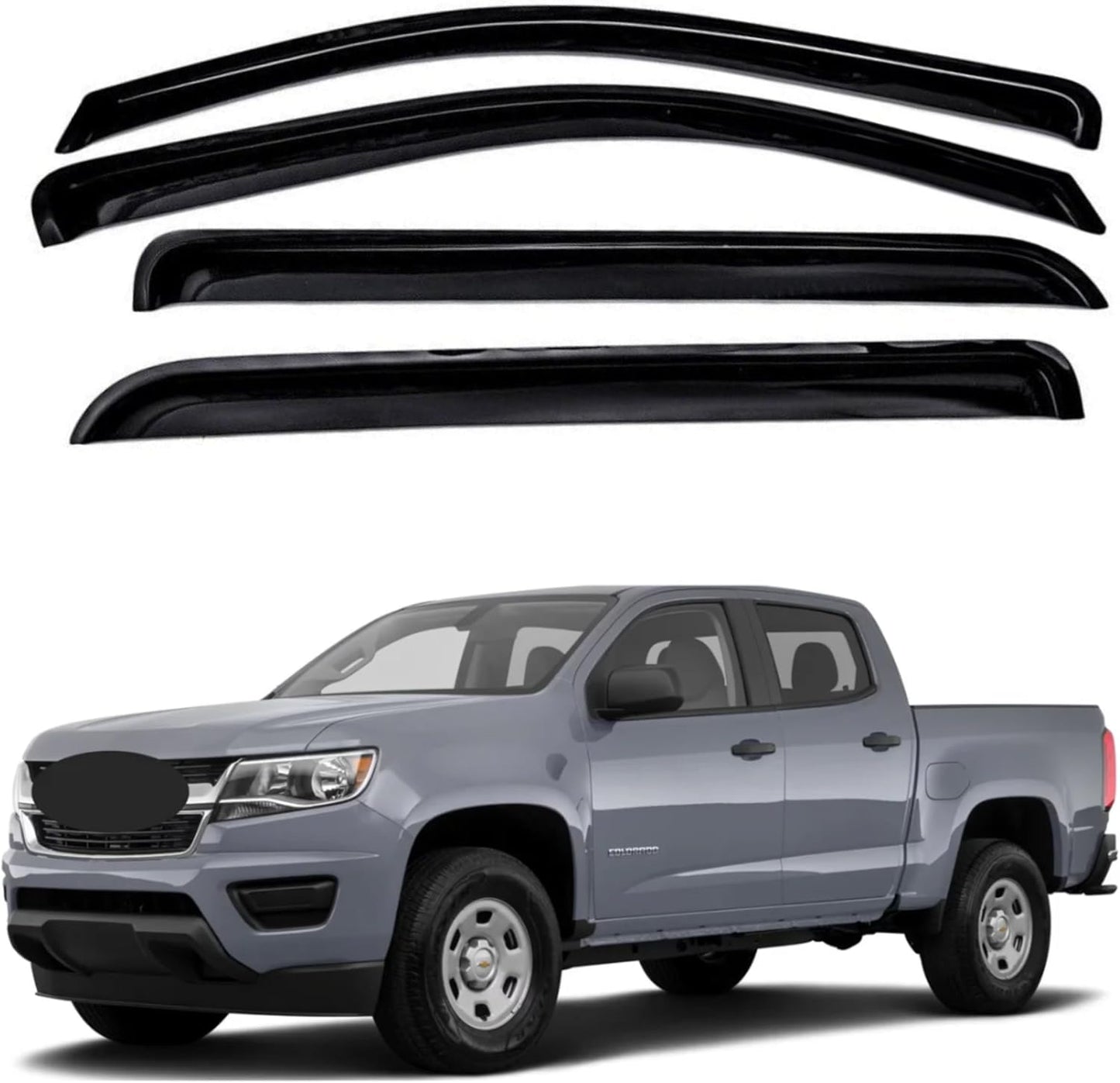 KPY Window Visor Compatible with Chevrolet Chevy Colorado Crew Cab 2015-2022 & GMC Canyon Crew Cab 2015-2022, 4PC Rain Guard Side Vent Deflectors in-Channel Style, 2016 2017 2018 2019 2020 2021 2022