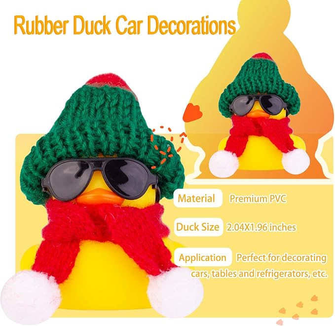 Rubber Duck Car Ornaments 2Pack Winter Duck Car Dashboard Decorations for Christmas Decor and Home Decorations with Mini Hat Scarf and Sunglasses(T13)