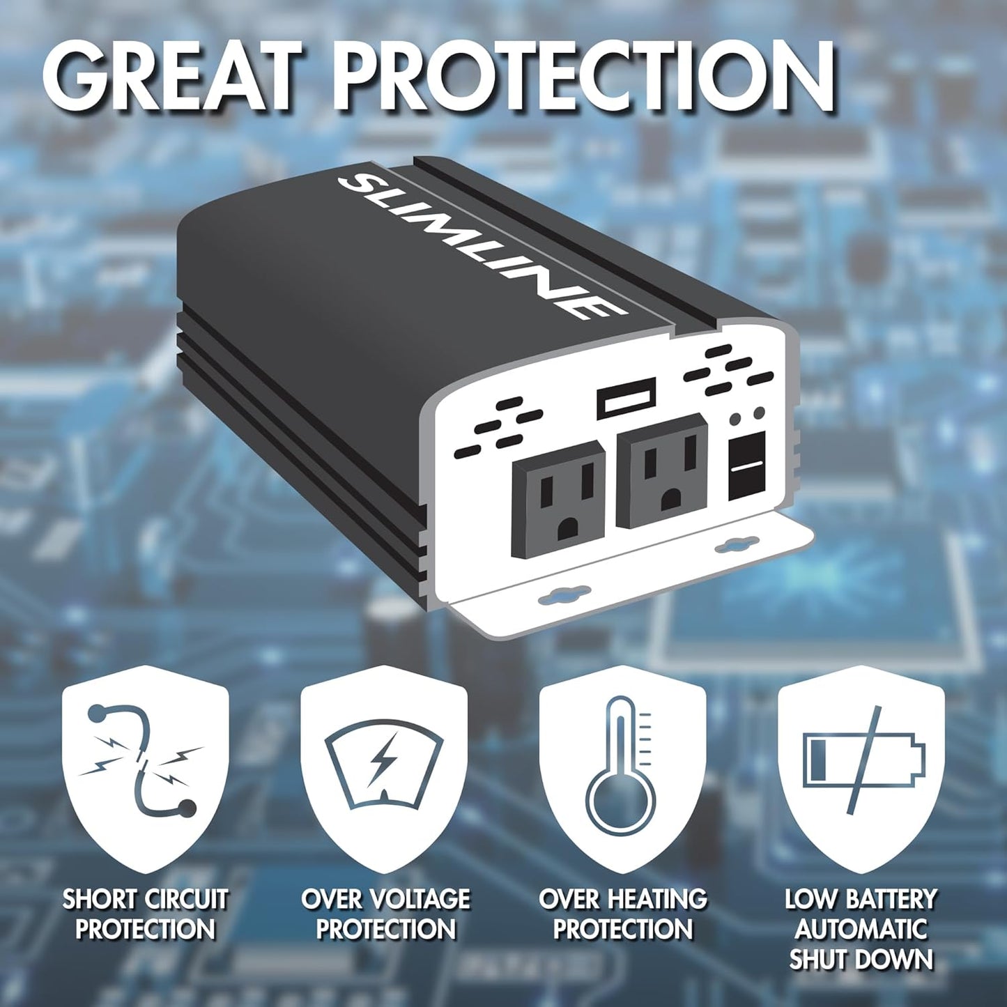 Wagan 3716 500W Slim Line AC to DC Inverter 500W TrueRated 1000W Surge Power Inverter