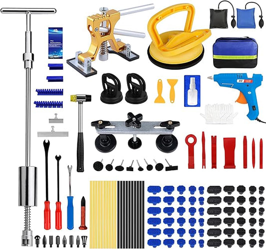 Dent Puller Hail Remover Kits,129pc Professional Car Paintless Dent Removal Tools,Slide Hammer 2 in 1 T-Bar, Adjustable Dent Lifter,Bridge Puller for Auto Body SUV Dings Damage DIY Removal