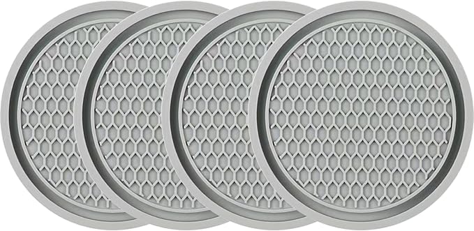Car Cup Coaster, 4PCS Universal Auto Non-Slip Cup Holder Embedded in Ornaments Silicone Coaster, Car Interior Accessories Sets, Grey