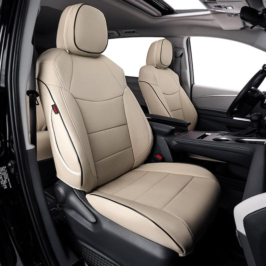 EKR Sienna Seat Covers for 2011-2020 Toyota Sienna LE,XLE, SE,XLE Premium 2nd Row 4/2/4 Split,8 Seats,Waterproof Car Seat Cover Full Set,Car Seat Protectors- Three Row,Leather (Beige)