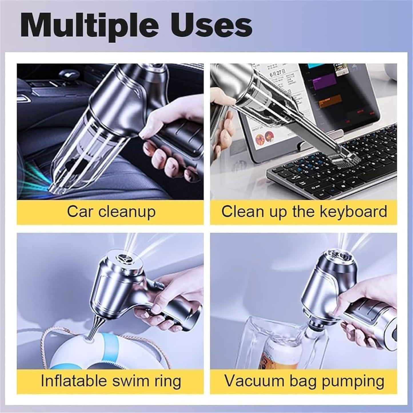 Itutn Car Vacuum/Blower,Itutn Wireless Handheld Car Vacuum Cleaner,Itutn 3 In 1 Vacuum 12000pa,Portable Mini Rechargeable Wireless Car Vacuum Cleaner (1pcs-gray)