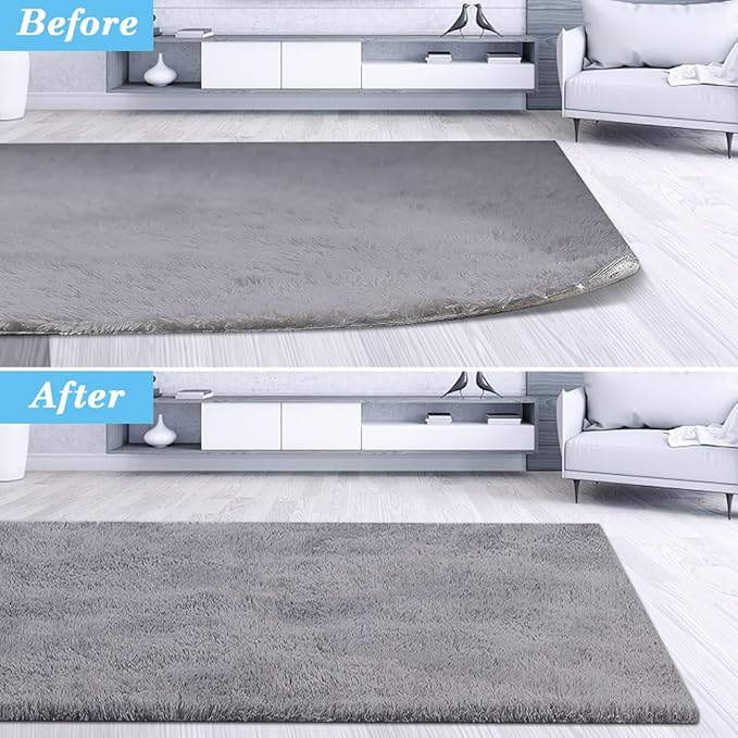 4 Pcs Carpet Tape, Reusable Anti Slip Rug Grips, Big Anti Slip Rug Pads Keep Corners Flat, Washable Carpet Tape for Area Rugs, Rug Stickers for Wood Floor (Black)