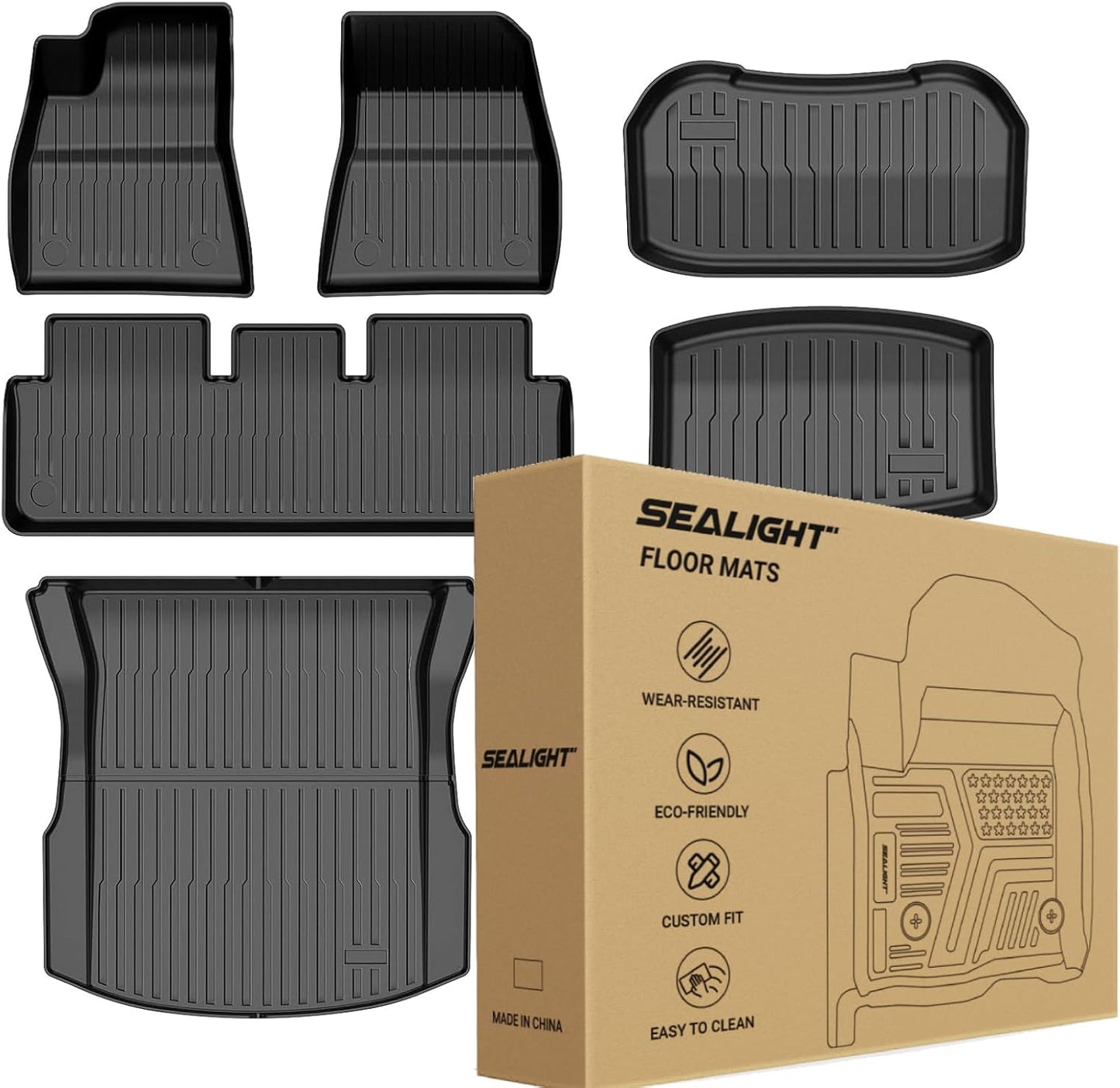 2024 2025 Tesla Model 3 Floor Mats All Weather Full Set Made by SEALIGHT- Custom Fit for Model 3 Highland, Premium TPE Floor Liners, Waterproof, Anti-Slip & Easy to Clean Car Mats