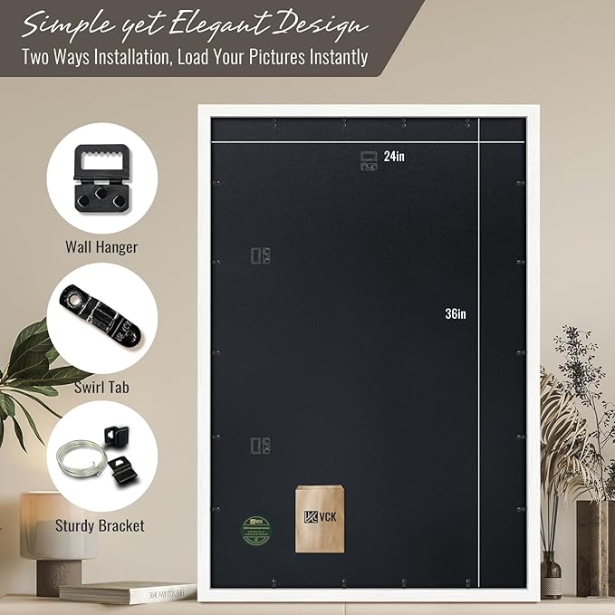 VCK 24x36 Poster Frames white Set of 6, Wide Border Wood Picture Frame, Multi-Directional Display Family Photos, Office Prints, Studio/Gallery Art, Woodgrain Series, Wall Hanging