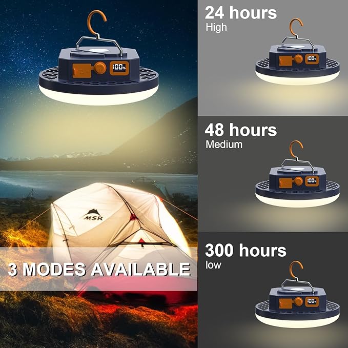 Rechargeable 10000mAh 4000LM Portable LED Camping Lantern Warm Light 30W with Magnet , IP45 Waterproof Tent Light Power Failure Emergency Survival Kits Snowstorm Christmas Day Gift