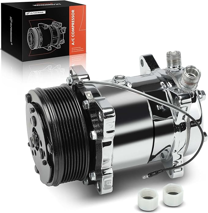 A-Premium Air Conditioner AC Compressor with Clutch Compatible with Sanden 508, 8-Groove Belt, Chromed