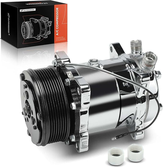 A-Premium Air Conditioner AC Compressor with Clutch Compatible with Sanden 508, 8-Groove Belt, Chromed