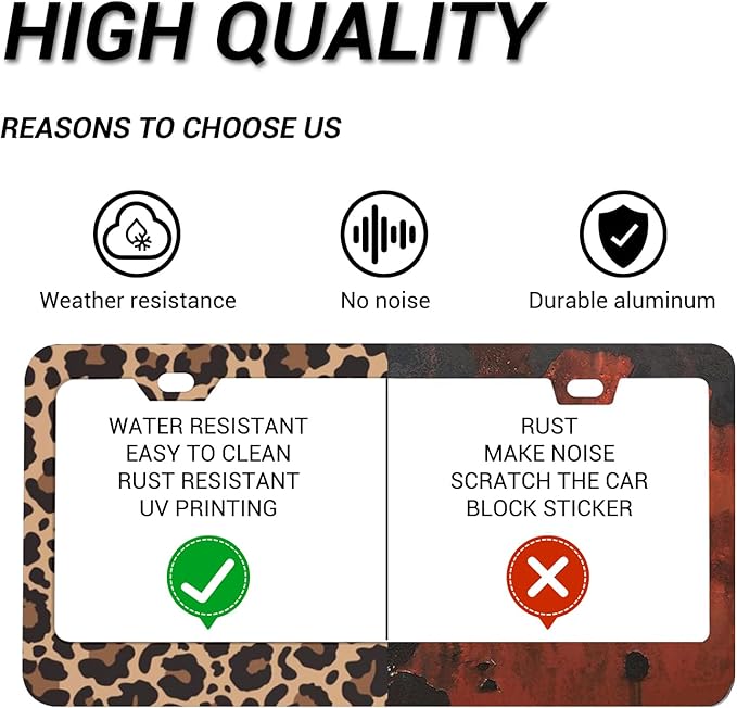 Leopard Print License Plate Covers, Cheetah License Plate Frame, Aluminum License Plate Holders, Women & Men Car Tag Frame with Screws, 6 X 12 in