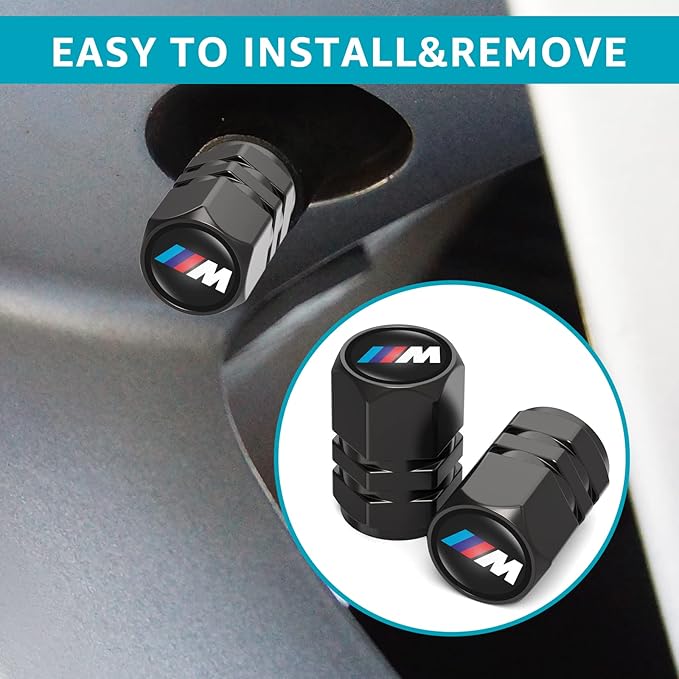4 Pcs Car Tire Valve Caps for BMW M M2 M4 M5 M6 M8 X1 X2 X3 X5 X6 M135i M240i Z4 328i X7, Alloy Metal Valve Caps for Car Tires Leak-Proof Auto Tyre Air Cap Dust Cover, Screw-On Easy Grip