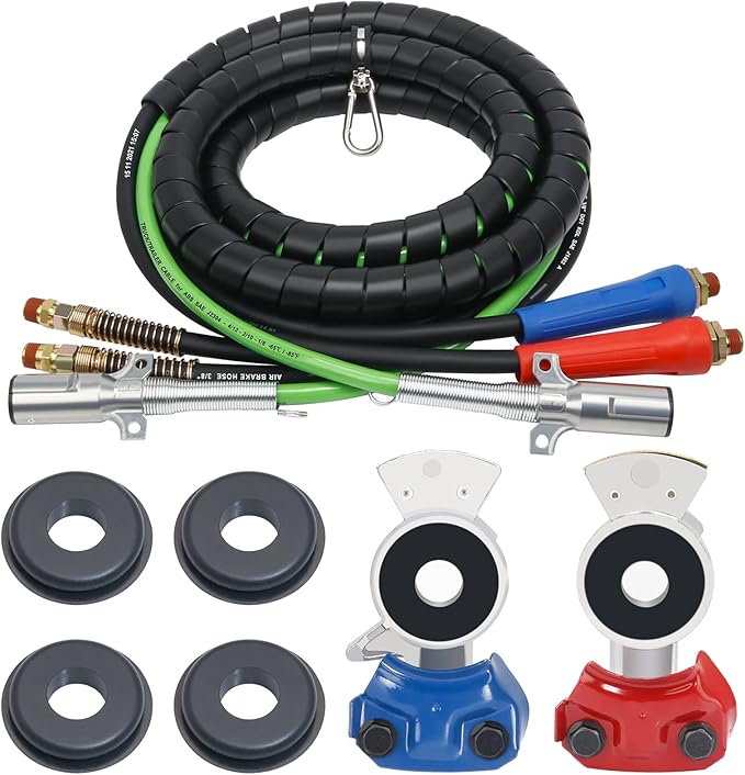 Semi Air Lines Kit, 15FT 3-in-1 Airline Hose for Truck ABS 7 Way Electrical Cable with Glad Hands and Extra Gladhand Seals for Tractor Trailer