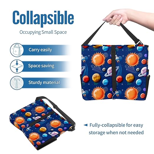 Car Trash Can Navy Blue Space Planets Art Large Storage Garbage Can with Lid Hanging for Back Seat Leakproof Automotive Vehicle Trash Bin