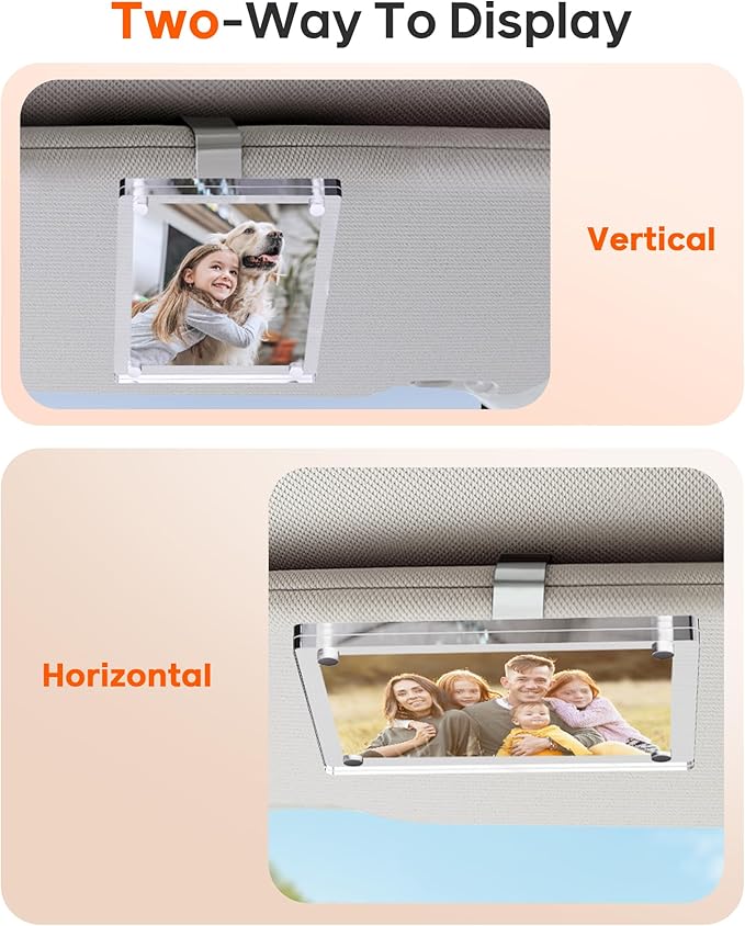 2Pcs Large Magnetic Car Visor Photo Holder - Strong Clip-On Frames for 3.5"x4.4" Photos - Durable Acrylic Visor Clip Photo Frame for Family & Pets - Secure Photo Car Visor Clip Accessories Gift