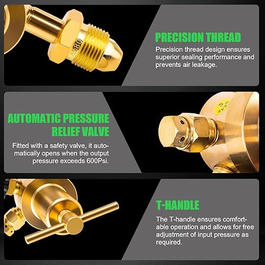 Siasky Nitrogen Regulator with 1/4-Inch Male Flare Outlet, 0-800 PSI Delivery Pressure, 78.7" Hose - Brass CGA580 Inlet, HVAC Nitrogen Tank Regulator Kit for AC Pressure Testing