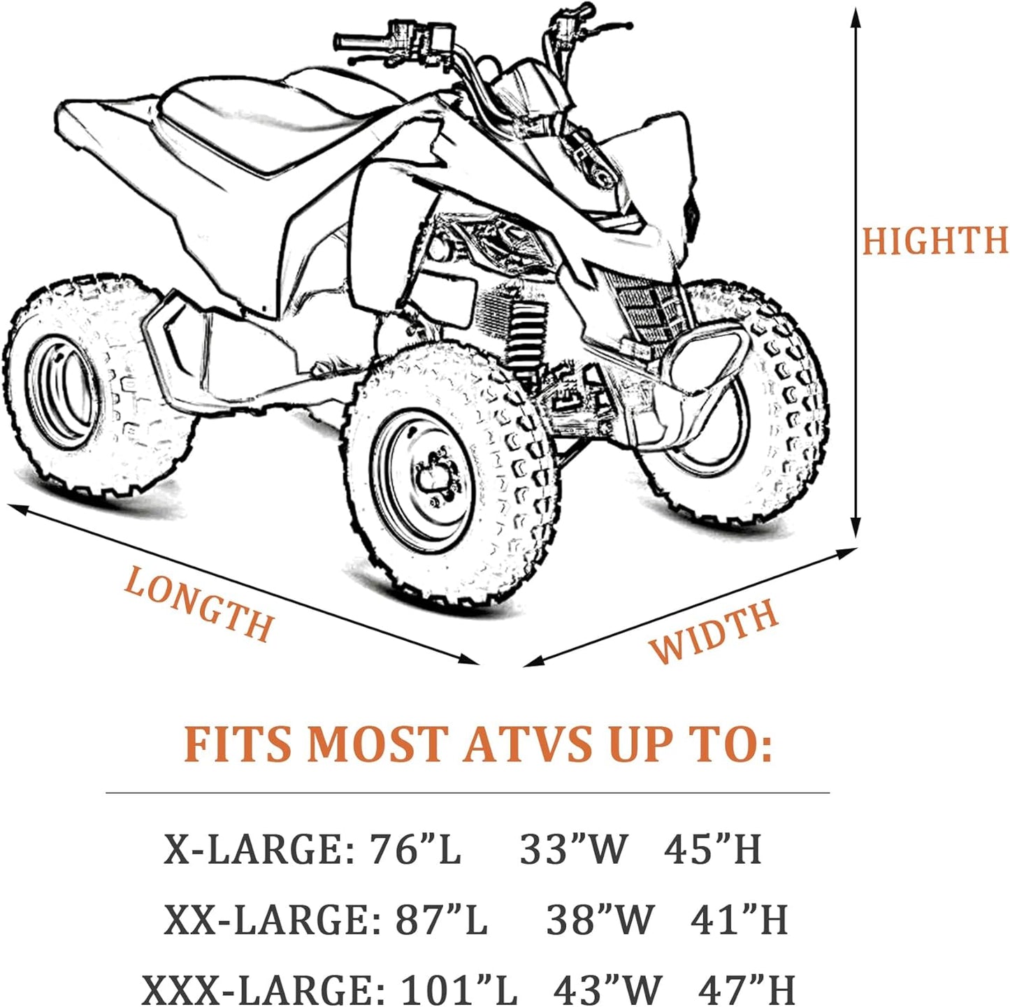 ATV Cover All Weather Outdoor Protection, Heavy Duty 420D Waterproof Oxford Fabric, Quad Bike ATV Cover, XL 76inchs Universal Fit, 4 Wheeler Cover fit Polaris Suzuki Arctic Cat