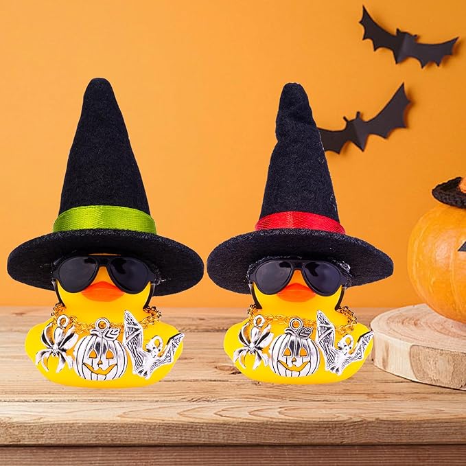 Rubber Duck Car Ornaments Yellow Duck Car Dashboard Decorations with Mini Witch Hat Sunglasses Necklace and Cute Accessories for Party Gifts(H4)