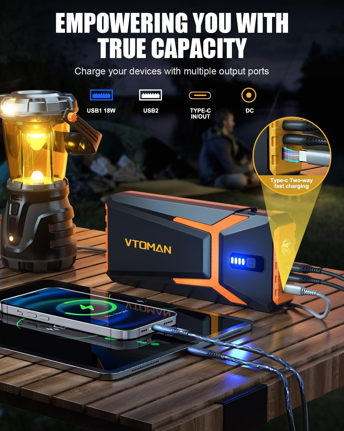 VTOMAN V10 3500A Jump Starter, Portable Car Starter (9.5L Gas,7.5L Diesel Engine) 12V Lithium Jump Box, Auto Battery Booster Power Pack, Car Battery Charger Jumper Starter with Type C Quick Charge