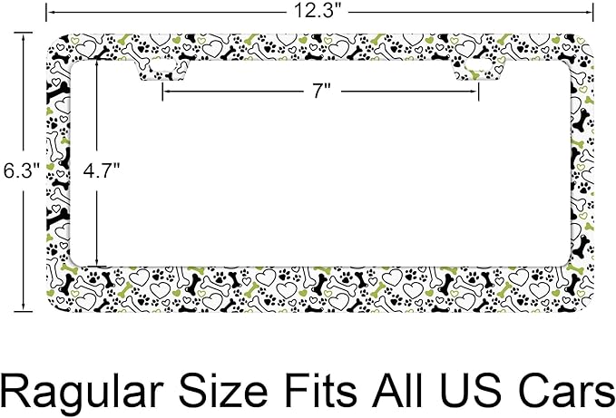 Hand Drawn Dog Pattern With Bones Hearts Paw Trace on White Background License Plate Frames Rust-Proof Stainless Steel Personalized Cover for Women and Men 12.3x6.3 Inch License Plate Holder -DATANSEN