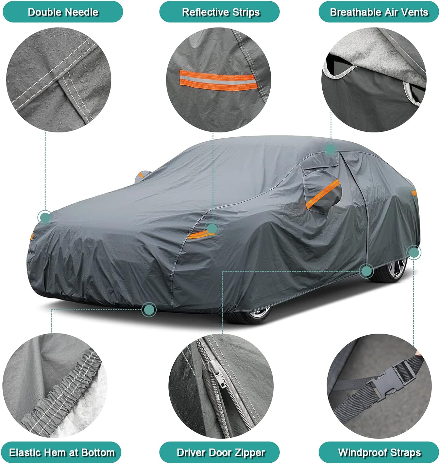 Premium Car Cover Custom Fit Honda Civic Sedan/Coupe (1995-2025), 16 Layers Heavy Duty Car Cover Waterproof All Weather with Zipper Door for Sun Rain Snow Dust Uv Protection
