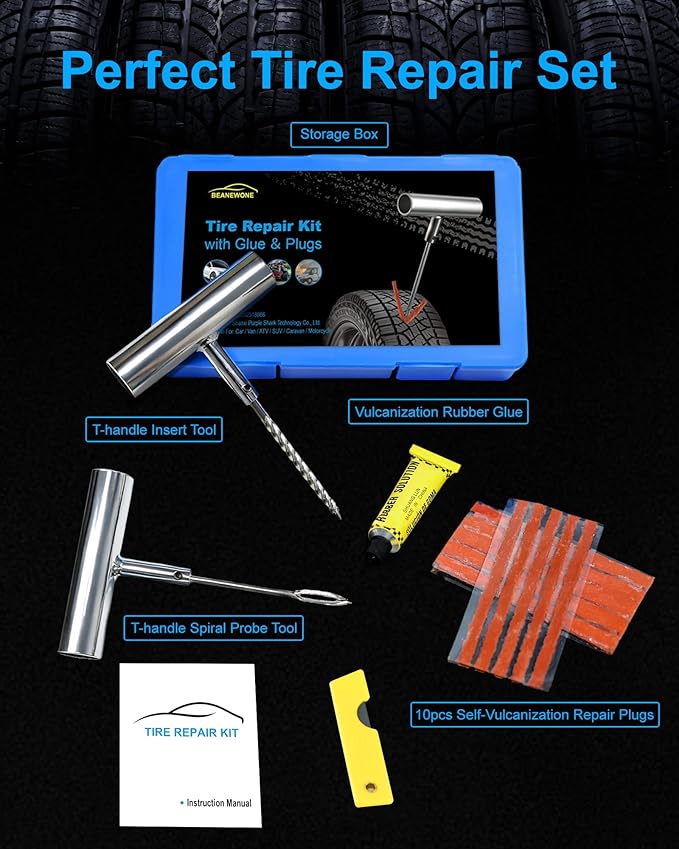 Tire Repair Kit with Plugs, Tire Plug Kit Heavy Duty Professional for Car, ATV, Motorcycle, Truck, Flat Tire Emergency Repair (Boxed Type - 16 PCs)