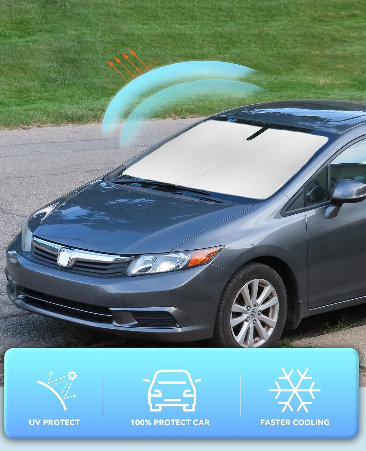 Sun Shade Windshield Sunshades Cover for Honda Civic 2012-2014 2015 Foldable Sun Visor Window Shields Fits Civic Sedan, Coupe, Hatchback, LX, EX, EX-L, Sport,Touring Accessories Blocks UV Rays