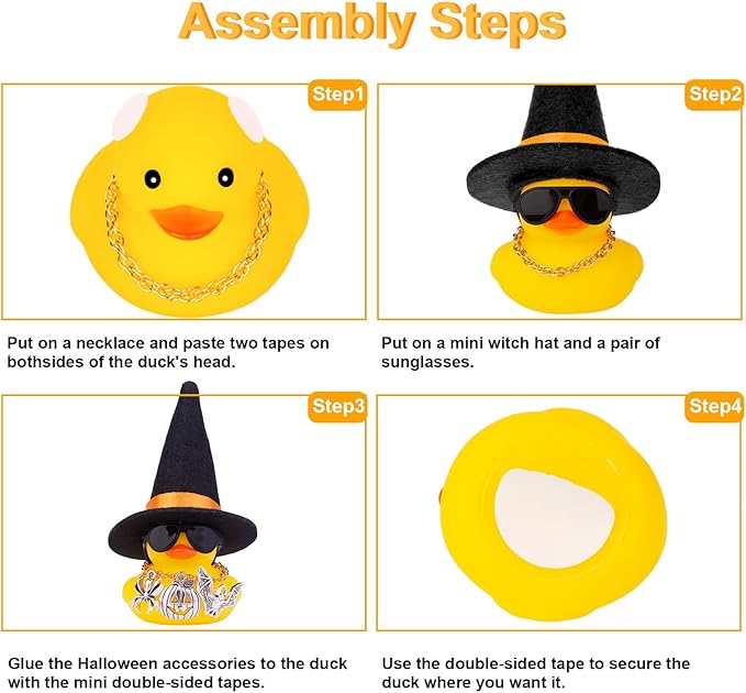 Rubber Duck Car Ornaments Yellow Duck Car Dashboard Decorations with Mini Witch Hat Sunglasses Necklace and Cute Accessories for Party Gifts(H4)